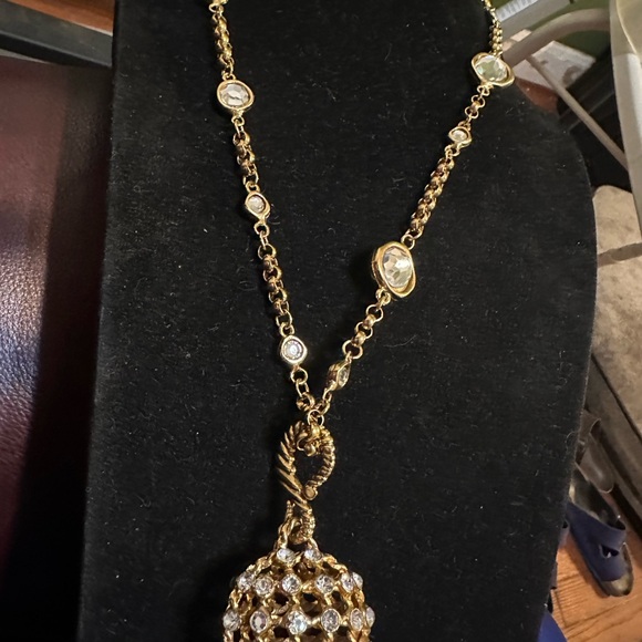 Blanca 36" Gold Tone Necklace with Crystal Ball Pendant Adjustable - Picture 3 of 13